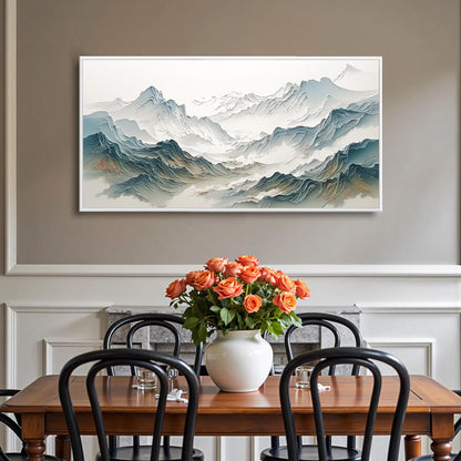 Blue and White Minimalist Impasto Valley Landscape Wall Art