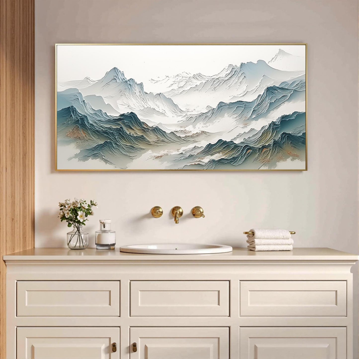 Blue and White Minimalist Impasto Valley Landscape Wall Art