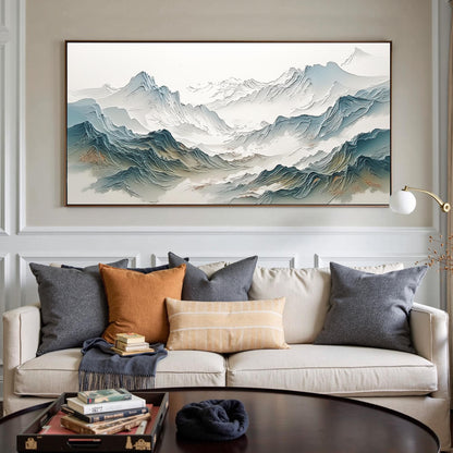 Blue and White Minimalist Impasto Valley Landscape Wall Art