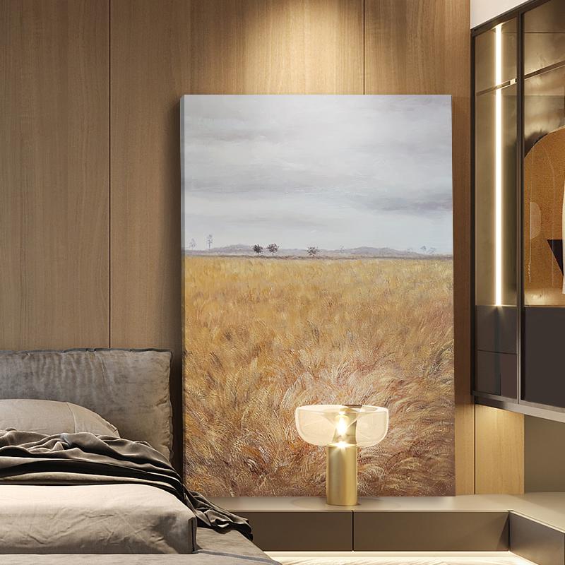 Impressionist Wheat Field Oil Painting on Canvas, Large Original Landscape Canvas Wall Art, Modern Rural Scenery Painting for Living Room