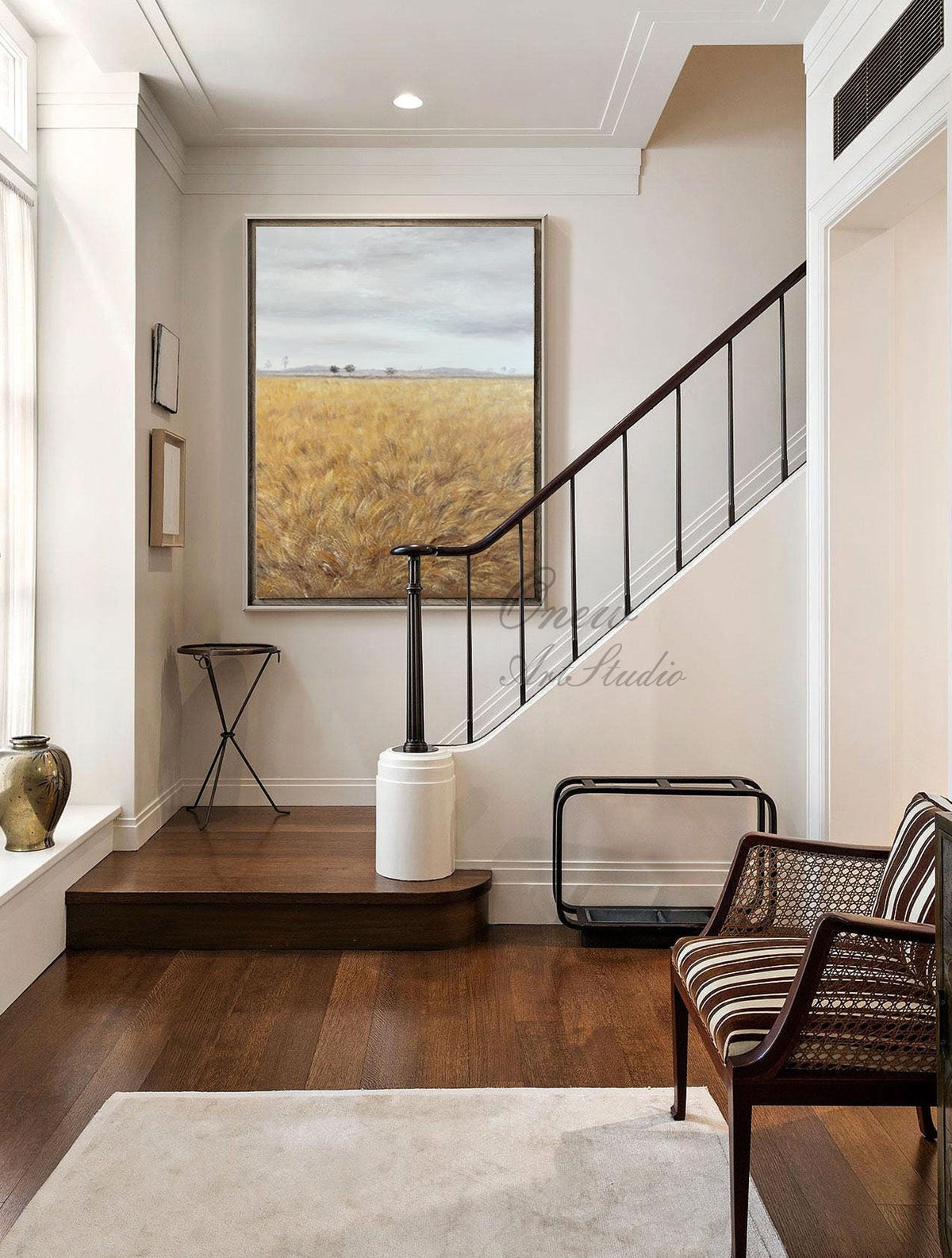 Impressionist Wheat Field Oil Painting on Canvas, Large Original Landscape Canvas Wall Art, Modern Rural Scenery Painting for Living Room