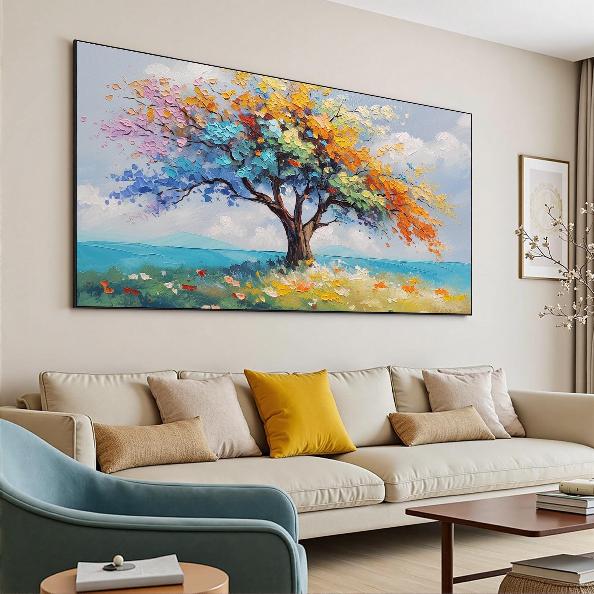 Vibrant – Blue and Orange Tree Wall Art | Impasto Painting, view 3