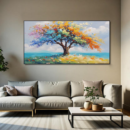 Blue and Orange Impasto Tree Wall Art – Vibrant