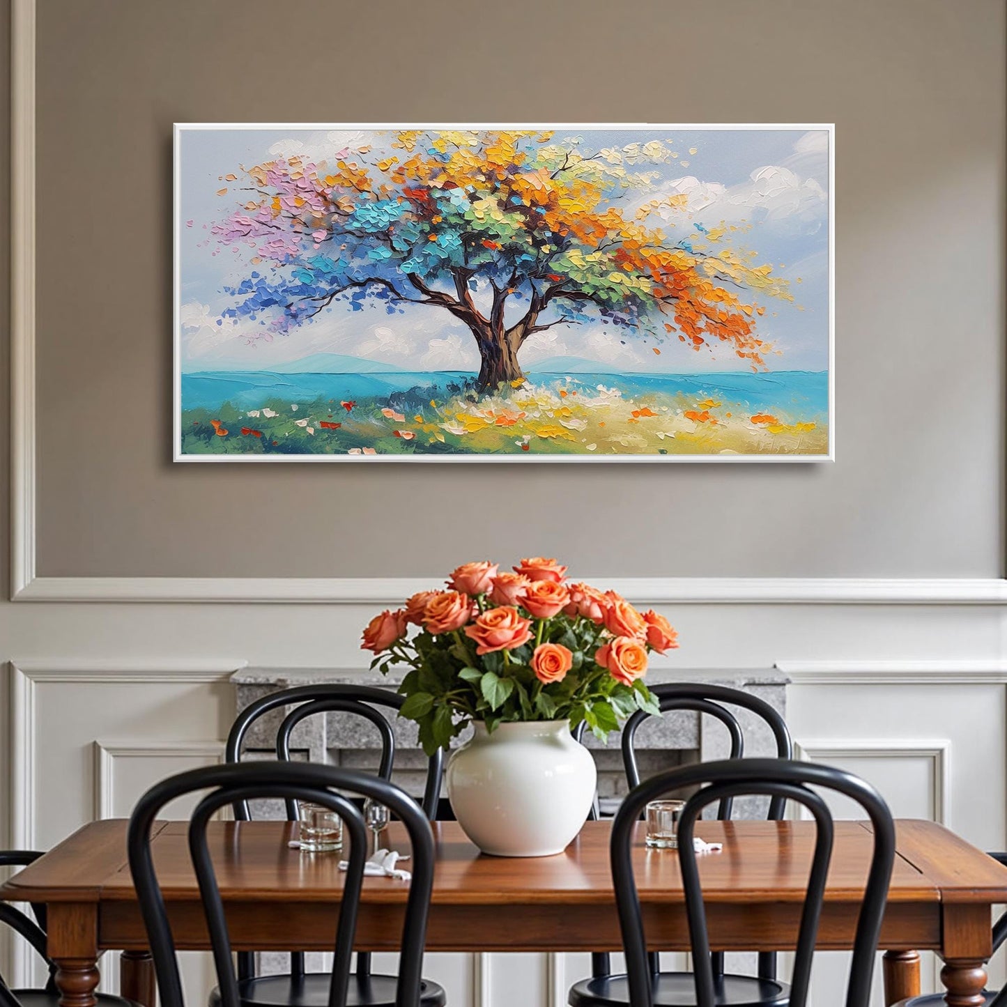 Blue and Orange Impasto Tree Wall Art – Vibrant