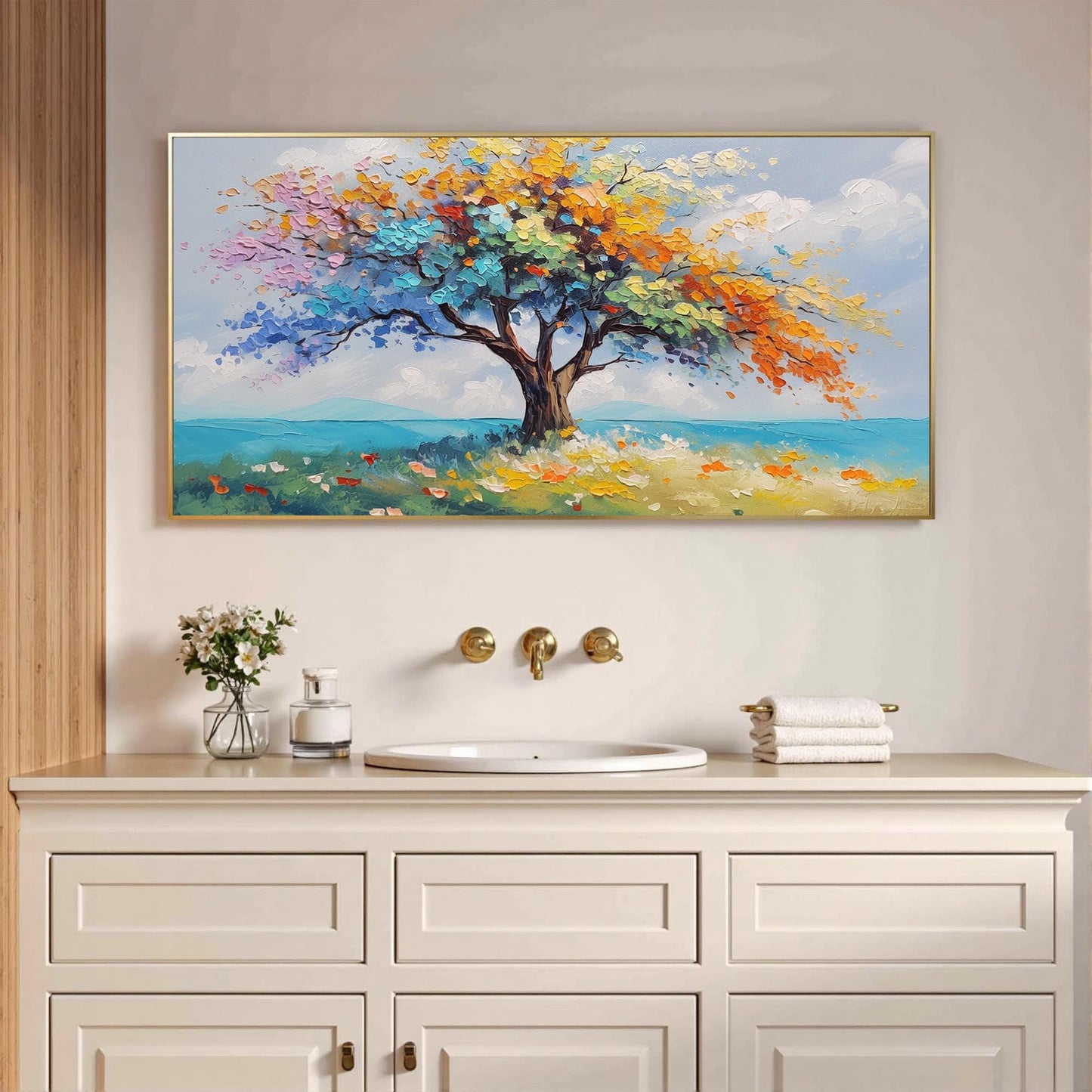 Blue and Orange Impasto Tree Wall Art – Vibrant