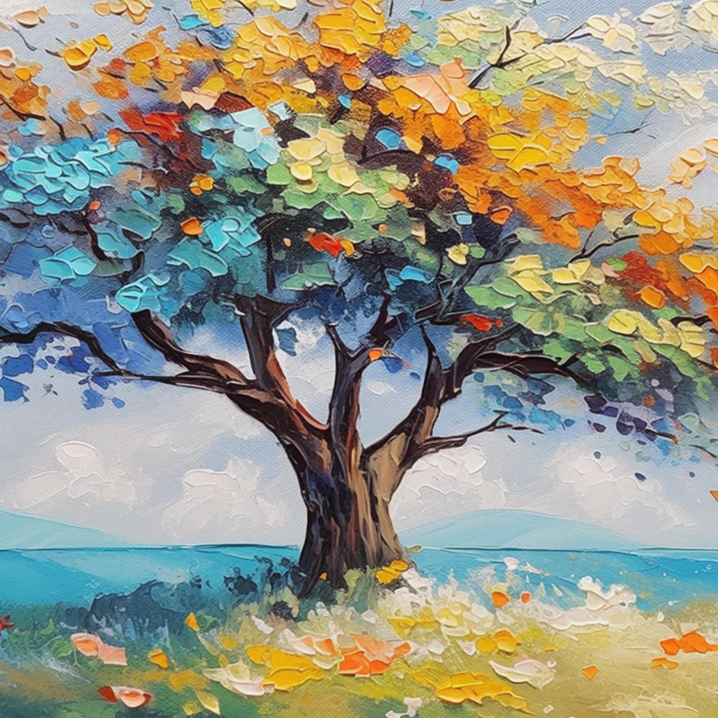 Vibrant – Blue and Orange Tree Wall Art | Impasto Painting, view 4