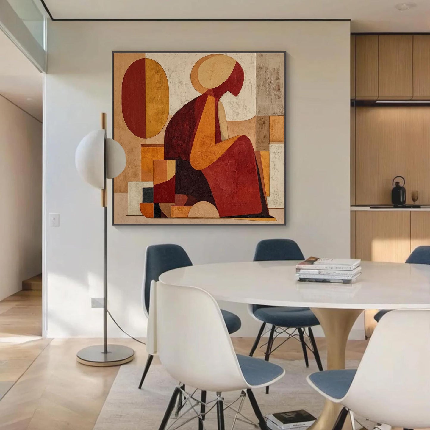 Terracotta and Red Cubist Figure Portrait Wall Art – Abstract Woman Figure Painting