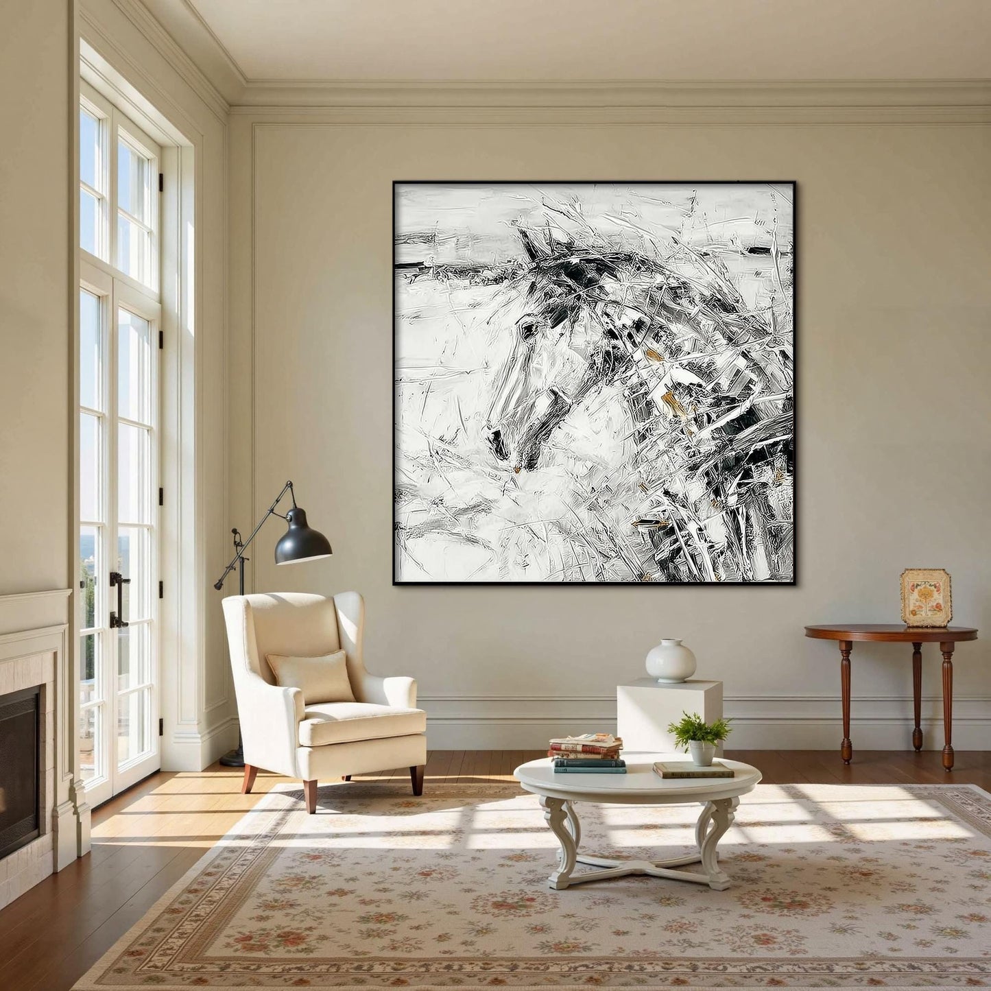 Abstract Horse Animal Wall Art – Black and White Equestrian Painting