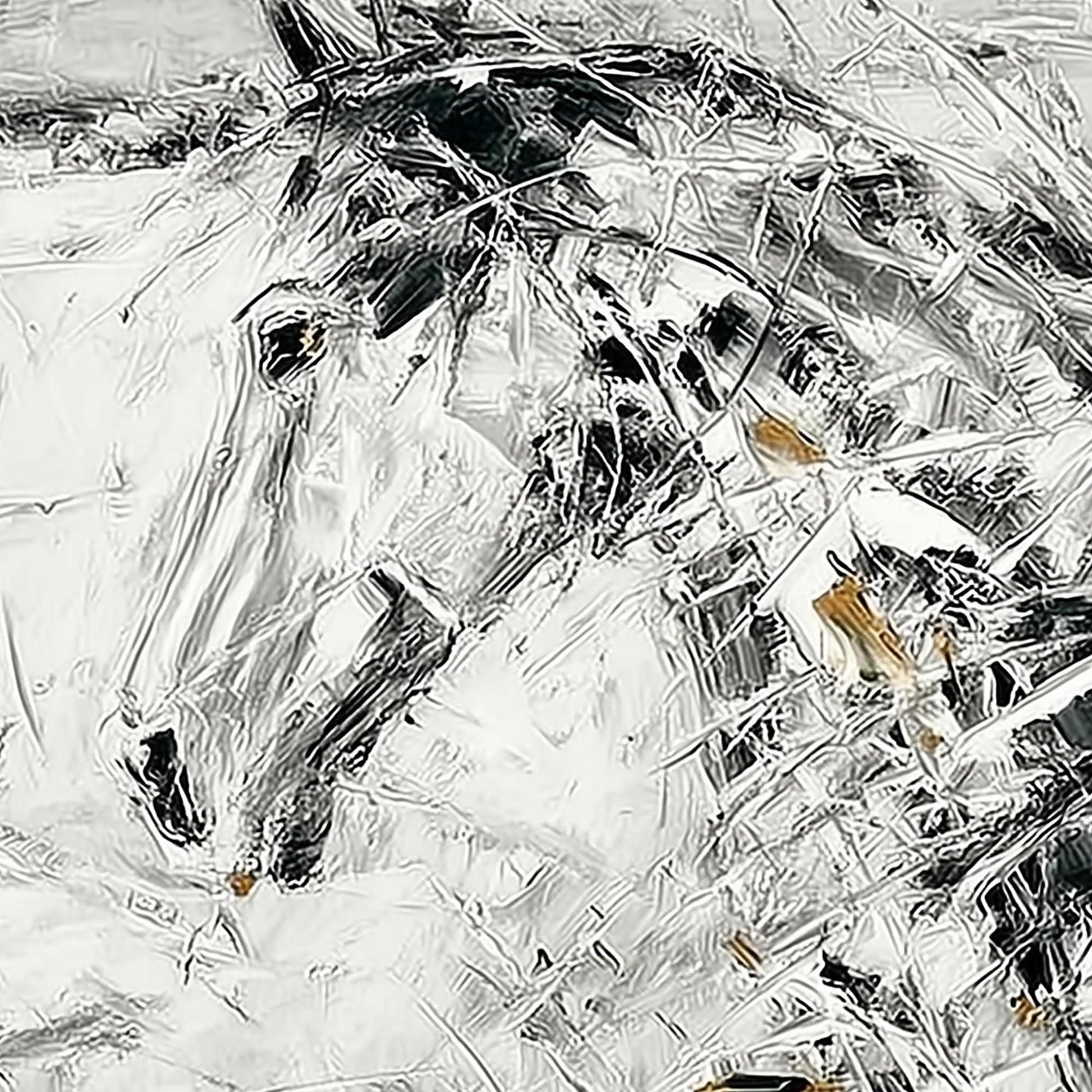 Abstract Horse Painting, Black White Equestrian Art, Framed Canvas – Gold and Black Horse Animal Wall Art | Abstract Painting