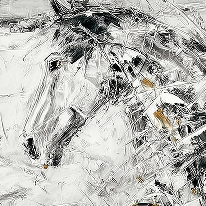 Abstract Horse Painting, Black White Equestrian Art, Framed Canvas – Gold and Black Horse Animal Wall Art | Abstract Painting