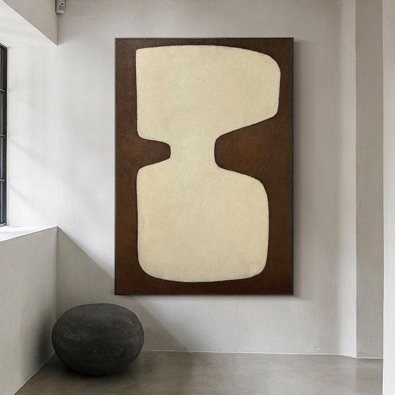 Beige and Brown Abstract Oil Painting on Canvas, Original Geometric Canvas Wall Art, Modern Textured Wall Art for Living Room, Home Décor