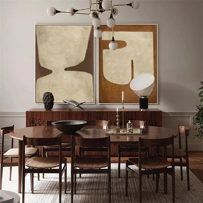 Beige and Brown Abstract Oil Painting on Canvas, Original Geometric Canvas Wall Art, Modern Textured Wall Art for Living Room, Home Décor