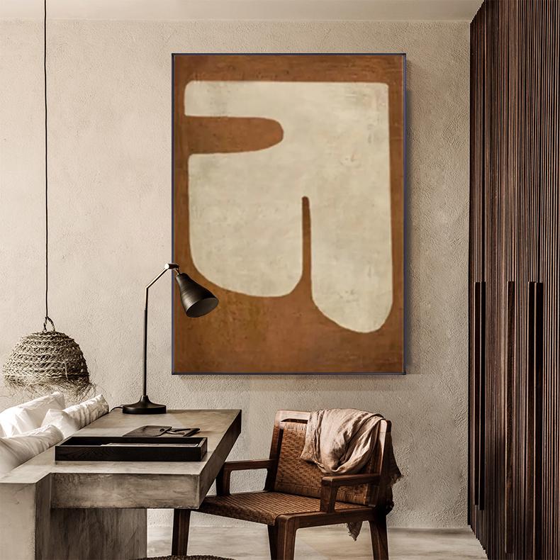 Beige and Brown Abstract Oil Painting on Canvas, Original Geometric Canvas Wall Art, Modern Textured Wall Art for Living Room, Home Décor