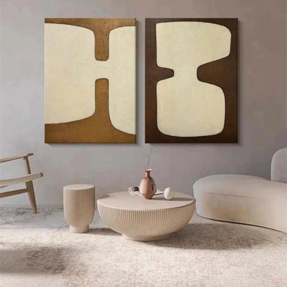 Beige and Brown Abstract Oil Painting on Canvas, Original Geometric Canvas Wall Art, Modern Textured Wall Art for Living Room, Home Décor