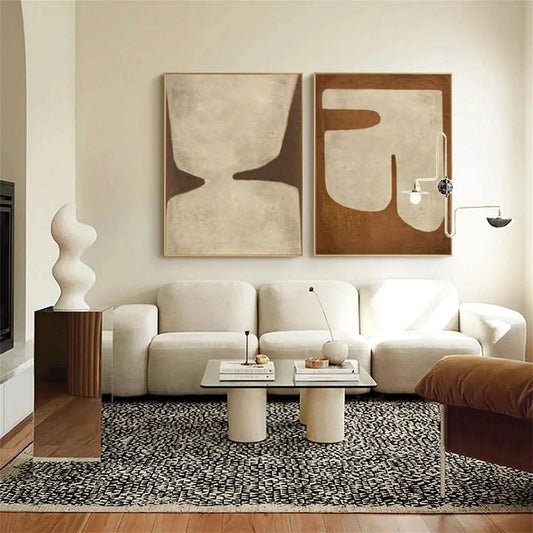 Beige and Brown Abstract Oil Painting on Canvas, Original Geometric Canvas Wall Art, Modern Textured Wall Art for Living Room, Home Décor