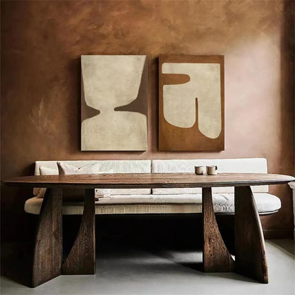 Beige and Brown Abstract Oil Painting on Canvas, Original Geometric Canvas Wall Art, Modern Textured Wall Art for Living Room, Home Décor