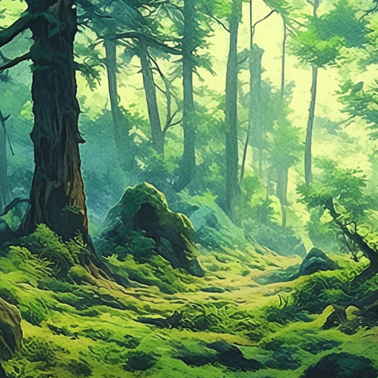 Green Abstract Forest Tree Wall Art – Original Sunlight Forest
