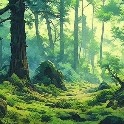 Green Abstract Forest Tree Wall Art – Original Sunlight Forest