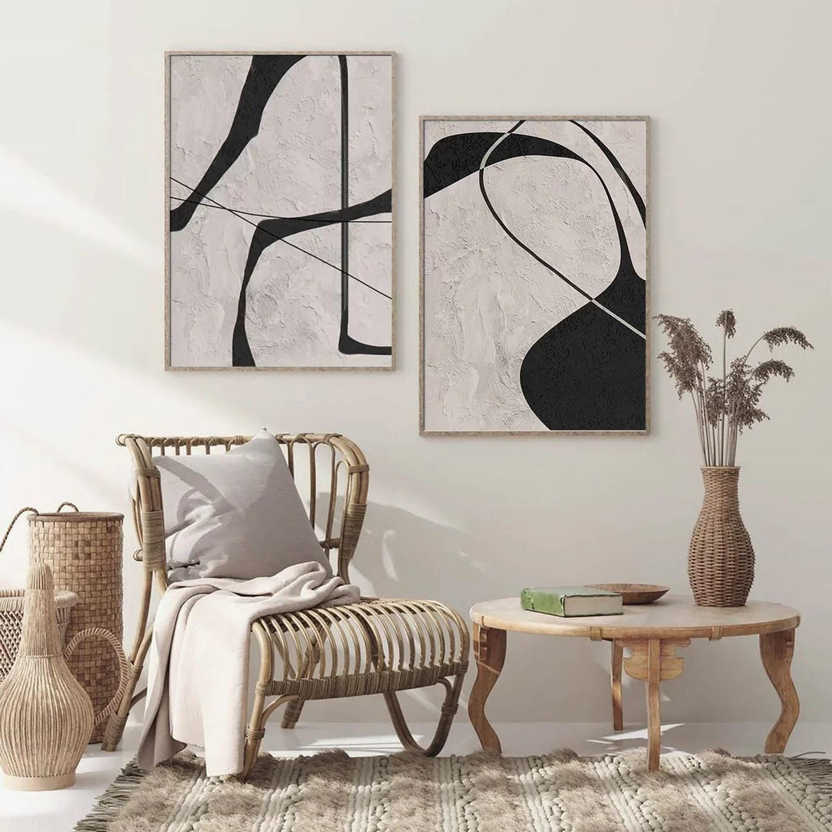 Black and Gray Abstract Oil Painting on Canvas, Original Geometric Canvas Wall Art, Modern Textured Wall Art for Living Room, Home Décor