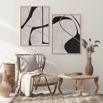 Black and Gray Abstract Oil Painting on Canvas, Original Geometric Canvas Wall Art, Modern Textured Wall Art for Living Room, Home Décor
