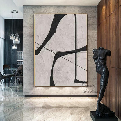 Black and Gray Abstract Oil Painting on Canvas, Original Geometric Canvas Wall Art, Modern Textured Wall Art for Living Room, Home Décor