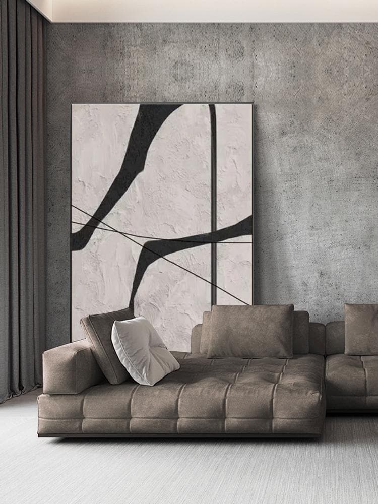 Black and Gray Abstract Oil Painting on Canvas, Original Geometric Canvas Wall Art, Modern Textured Wall Art for Living Room, Home Décor