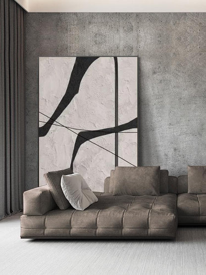 Black and Gray Abstract Oil Painting on Canvas, Original Geometric Canvas Wall Art, Modern Textured Wall Art for Living Room, Home Décor