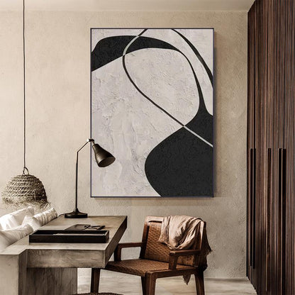 Black and Gray Abstract Oil Painting on Canvas, Original Geometric Canvas Wall Art, Modern Textured Wall Art for Living Room, Home Décor