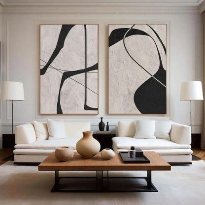 Black and Gray Abstract Oil Painting on Canvas, Original Geometric Canvas Wall Art, Modern Textured Wall Art for Living Room, Home Décor