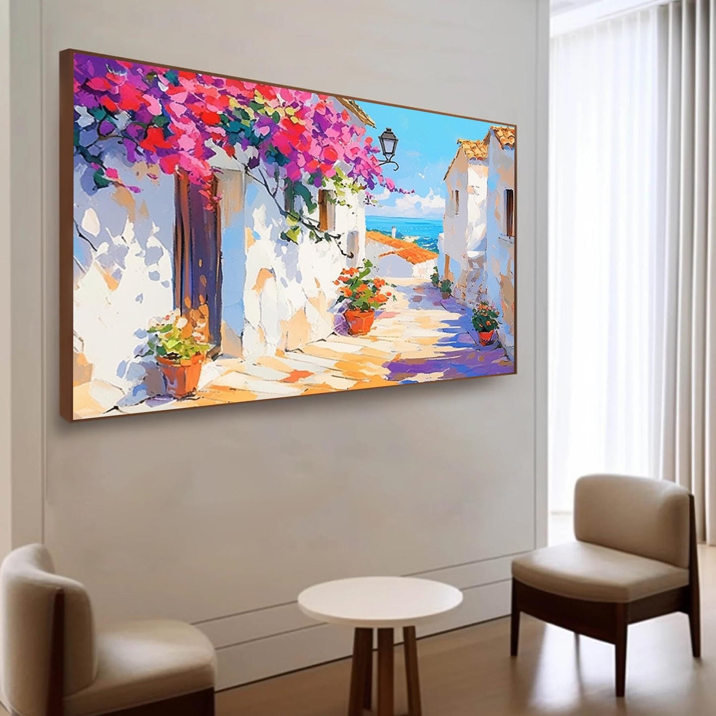 Mediterranean Street – Blue and Gold Abstract Wall Art | Impasto Oil Painting, view 3