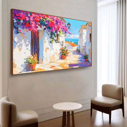 Mediterranean Street – Blue and Gold Abstract Wall Art | Impasto Oil Painting, view 3
