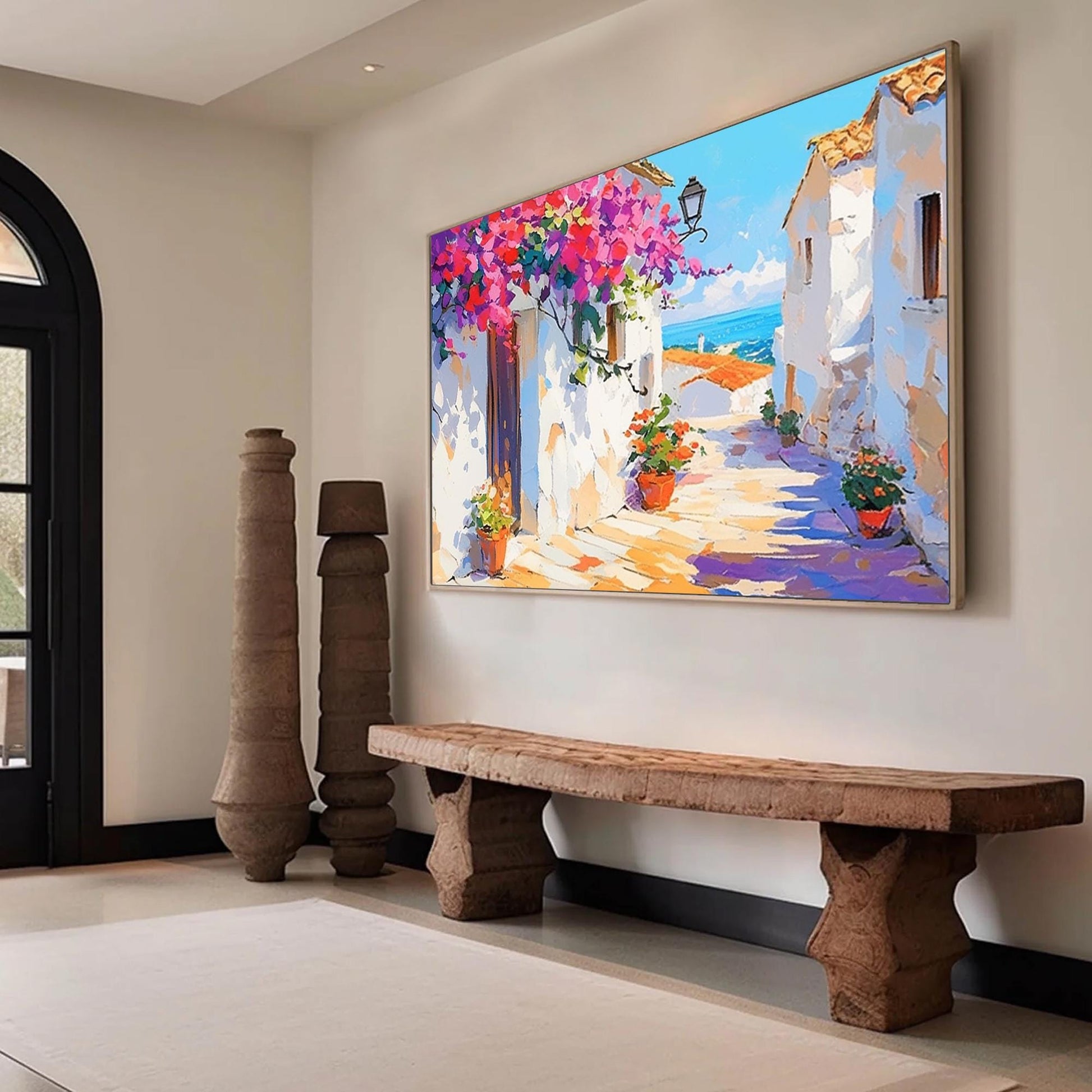 Mediterranean Street – Blue and Gold Abstract Wall Art | Impasto Oil Painting, view 2