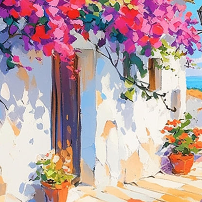 Blue and Gold Coastal Impasto Abstract Wall Art – Mediterranean Street
