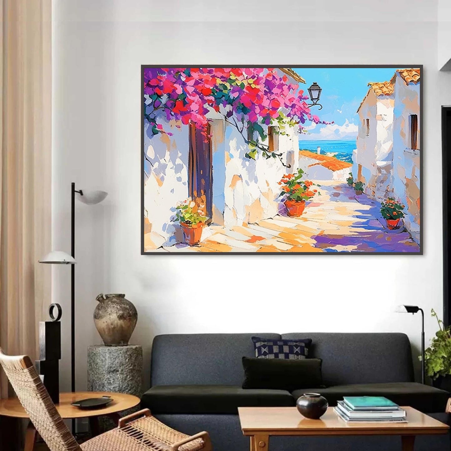 Blue and Gold Coastal Impasto Abstract Wall Art – Mediterranean Street
