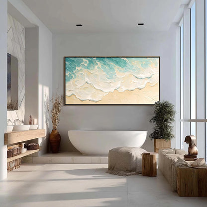Textured Turquoise Ocean Wave Seascape Wall Art – Oil Painting