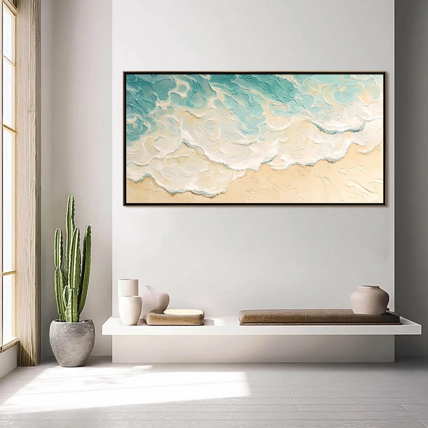 Textured Turquoise Ocean Wave Seascape Wall Art – Oil Painting