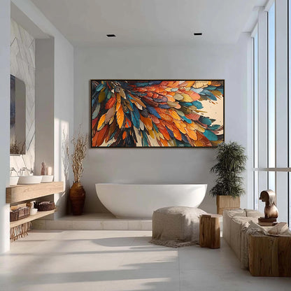 Abstract Feather Oil Painting, Vibrant Colors, Modern Wall Art – Colorful Bird Animal Wall Art | Abstract Textured Hand-Paint