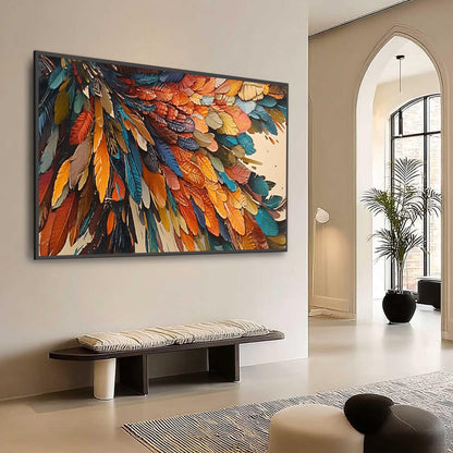 Abstract Feather Oil Painting, Vibrant Colors, Modern Wall Art – Colorful Bird Animal Wall Art | Abstract Textured Hand-Paint