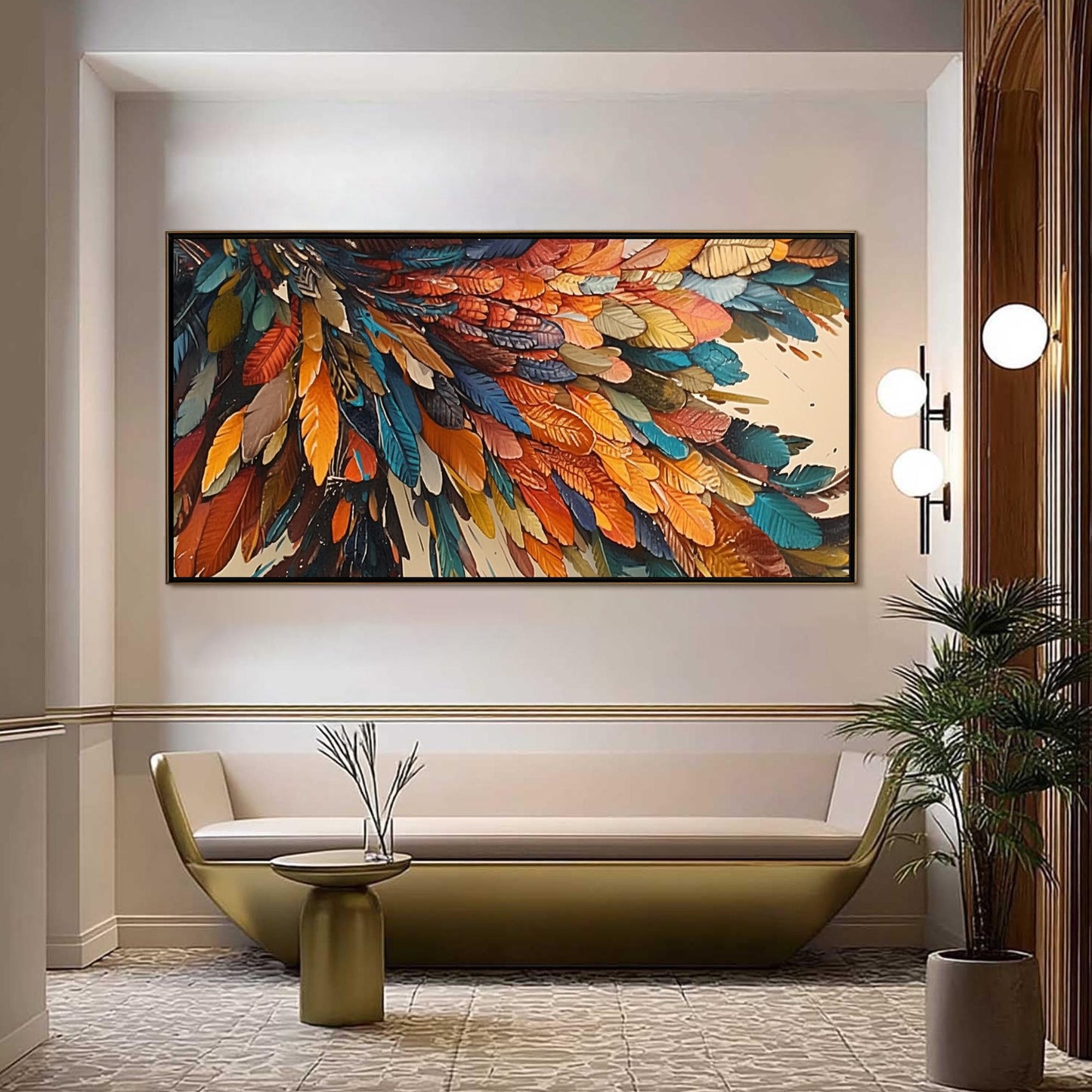 Colorful Abstract Feather Oil Painting – Animal Wall Art