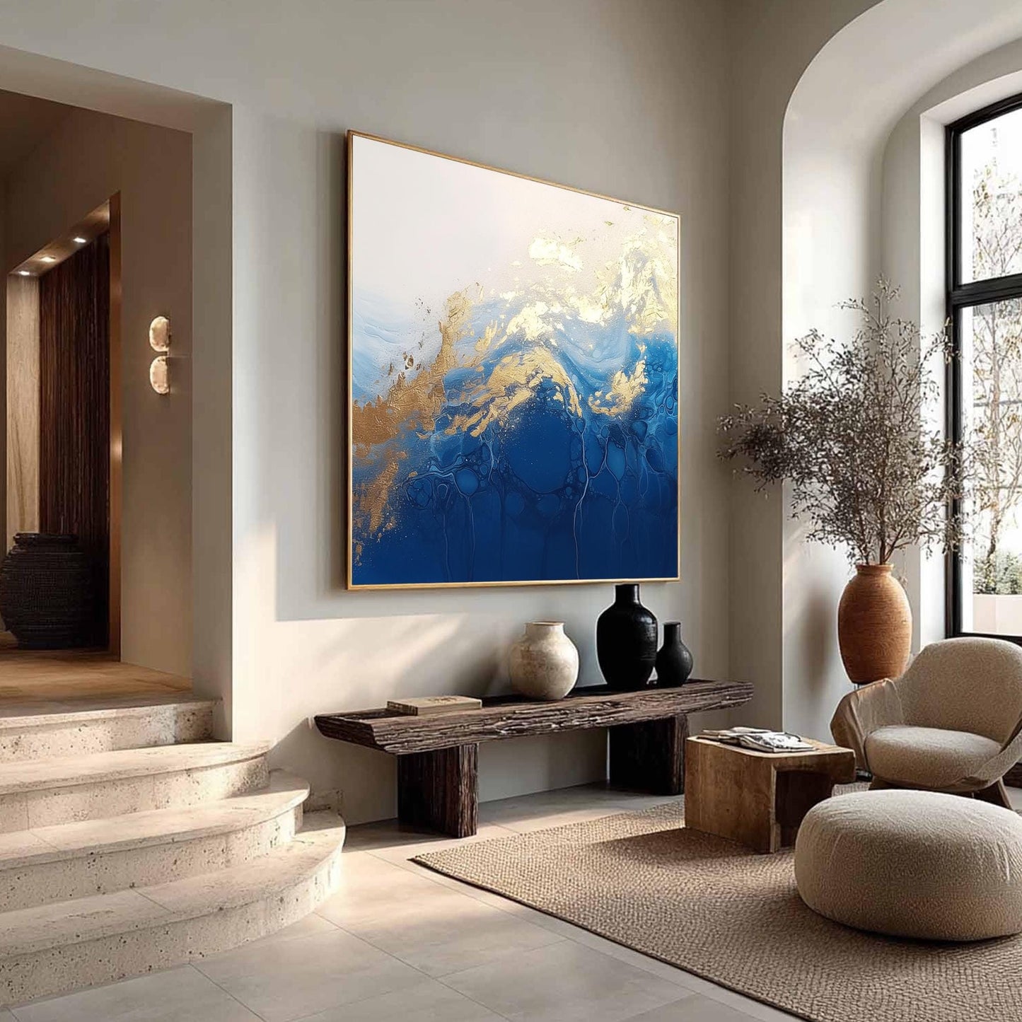 Original Gold and Blue – Large Colorful Abstract Wall Art | Impasto Hand-Painted Oil Painting, view 2