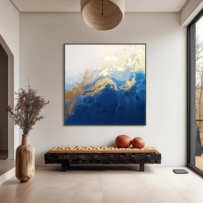 Original Gold and Blue – Large Colorful Abstract Wall Art | Impasto Hand-Painted Oil Painting, view 5