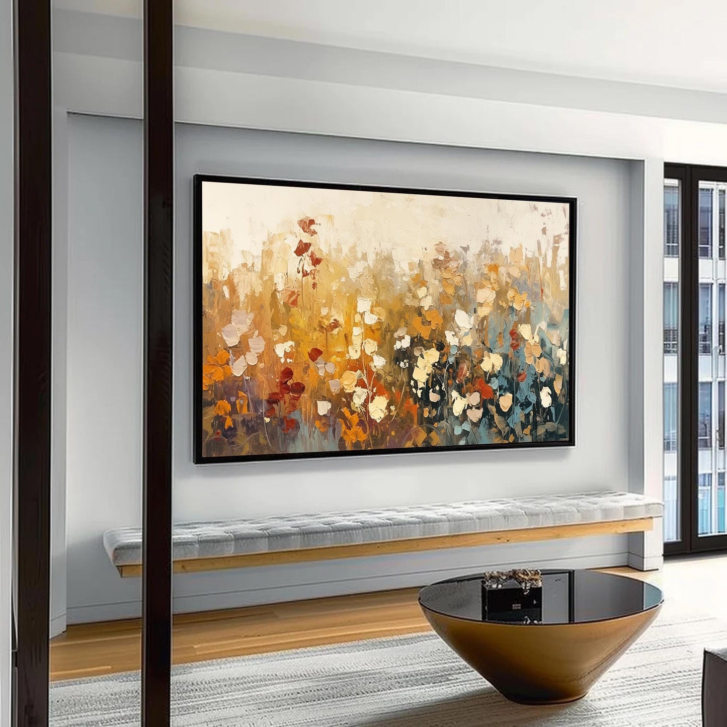Original – Orange and Yellow Floral Wall Art | Abstract Impasto Oil Painting, view 3