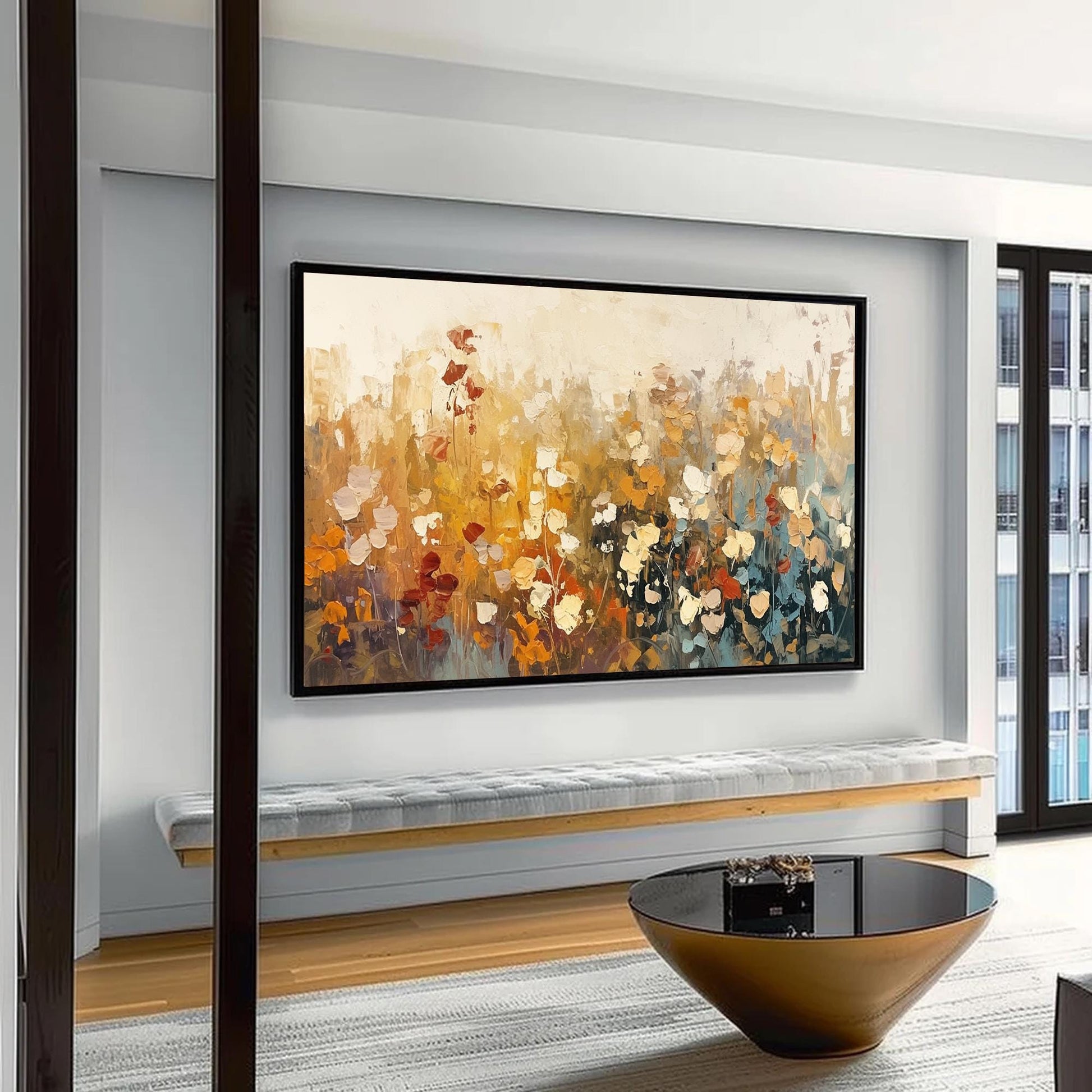 Original – Orange and Yellow Floral Wall Art | Abstract Impasto Oil Painting, view 3