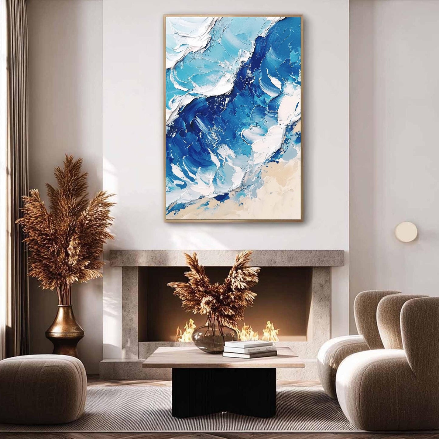 Cobalt and Navy Abstract Impasto Ocean Wave Seascape Wall Art