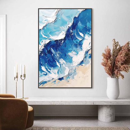 Cobalt and Navy Abstract Impasto Ocean Wave Seascape Wall Art