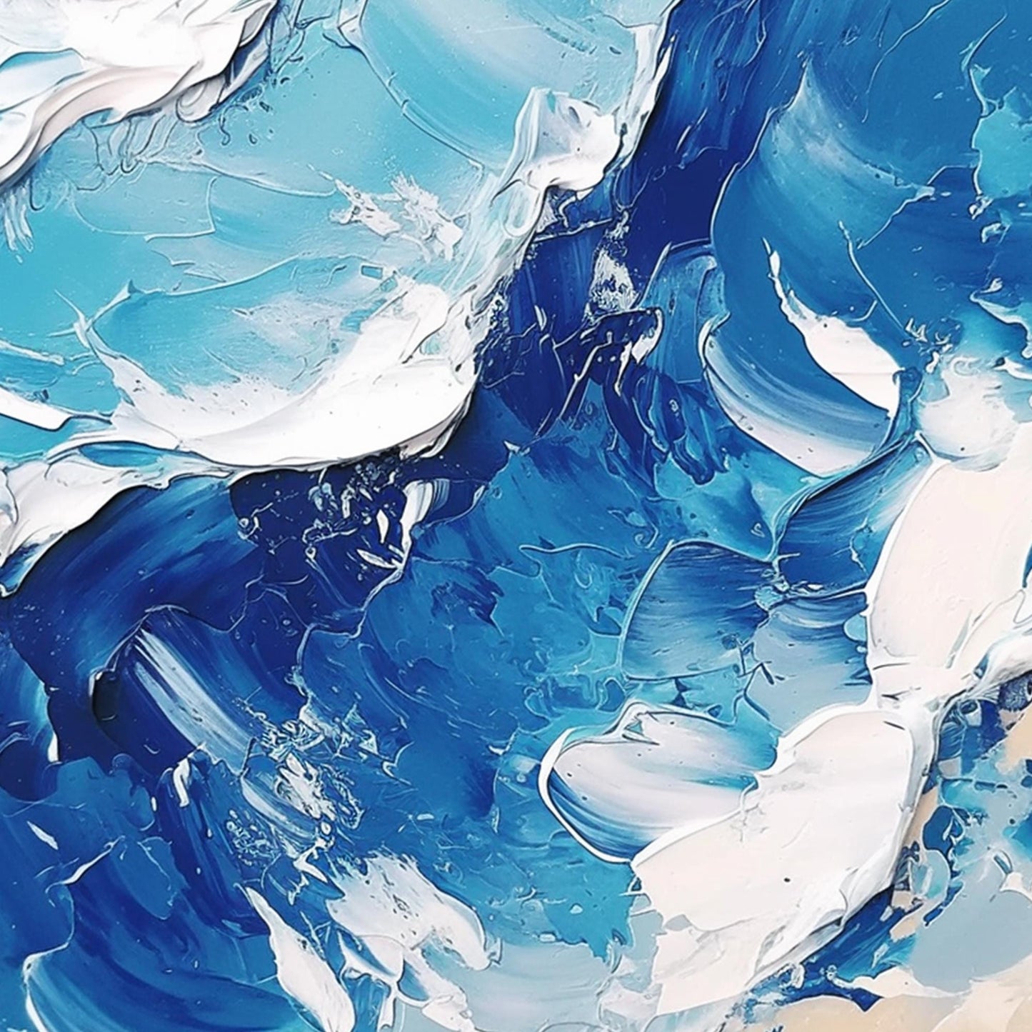 Cobalt and Navy Abstract Impasto Ocean Wave Seascape Wall Art