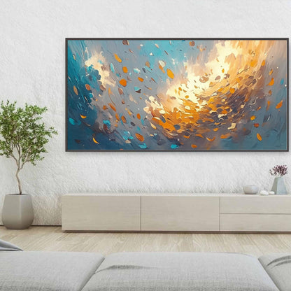 Abstract Leaves Oil Painting, Textured Impasto Art, Large Canvas Wall Decor – Blue and Orange Botanical Leaf Wall Art | Abstr