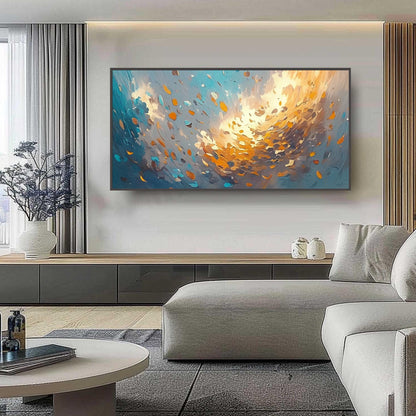 Blue and Orange Abstract Impasto Botanical Leaf Wall Art – Abstract Leaves Oil Painting
