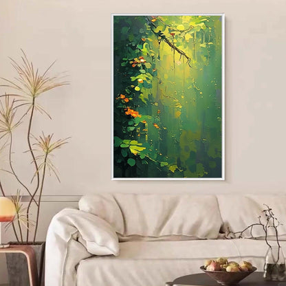 Green and Orange Abstract Floral Wall Art