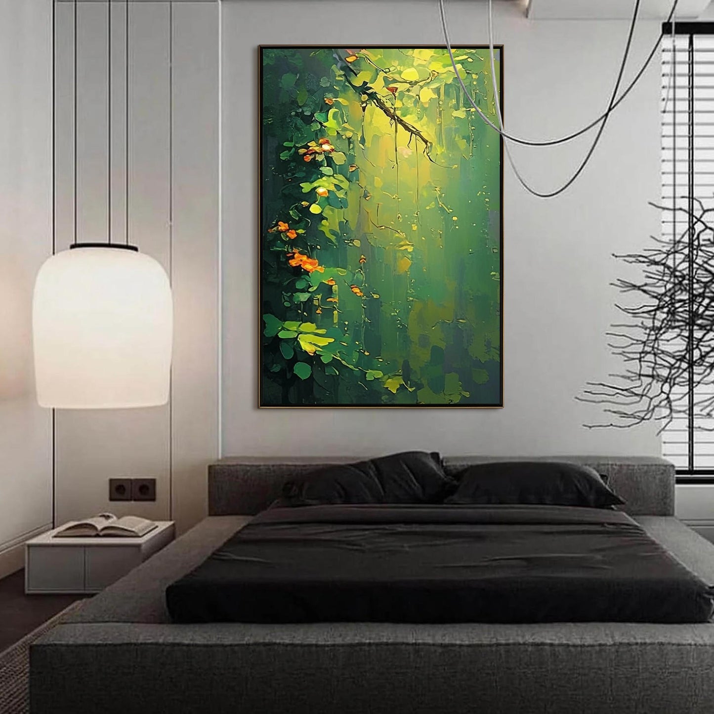 Green and Orange Abstract Floral Wall Art